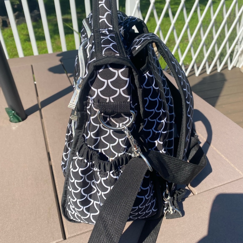 Black And White Patterned Backpack Diaper Bag Ban… - image 3